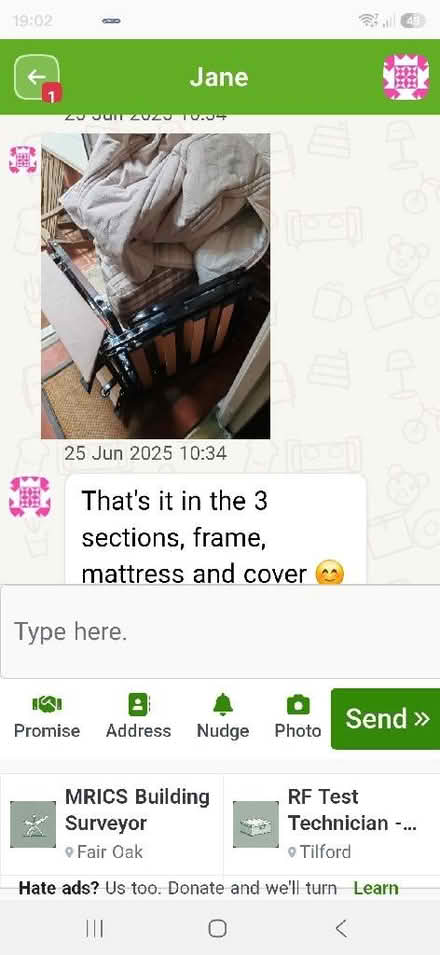 Photo of free Single chair bed (Drayton PO6) #2