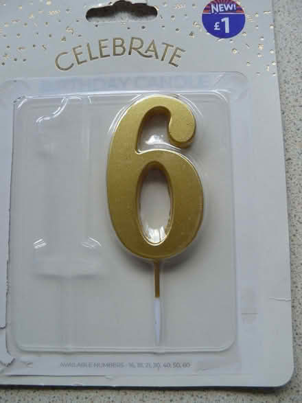 Photo of free 1 x number "6" gold tone cake candle (Kempsey WR5) #1