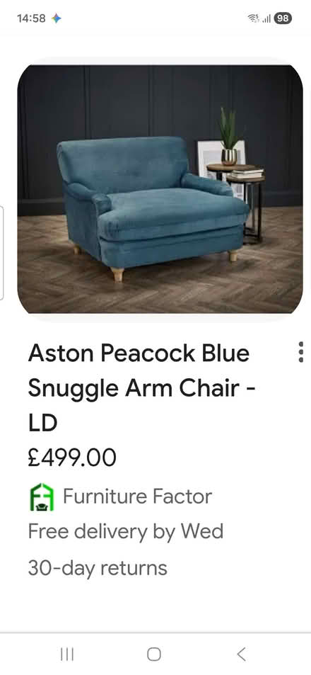 Photo of free Large cuddle Plumpton peacock chair (Sheriff Hutton YO60) #1