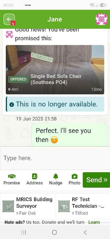 Photo of free Single chair bed (Drayton PO6) #1