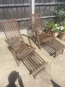 Photo of free 2 wooden steamer chairs & cushions (IG10) #1