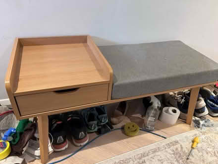 Photo of free Veneer wood bench with grey cushion (Horsham RH13) #2