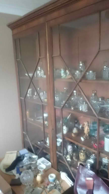 Photo of free Glass fronted dark wooden shelves (Ely CB6 west end) #1