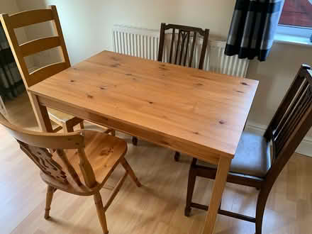 Photo of free Pine table and four mixed chairs (Belper DE56 1DP) #1