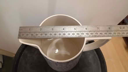 Photo of free pitcher jug vase 19.5cm tall, VGC, white with blue flowers (Boscombe BH5) #2