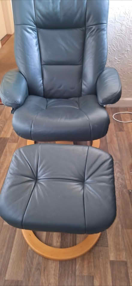 Photo of free Dark green faux leather recliner and foot stool (Fareham PO15) #1