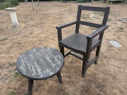 Photo of free Chunky wooden garden table and chair (Norton LD8) #1