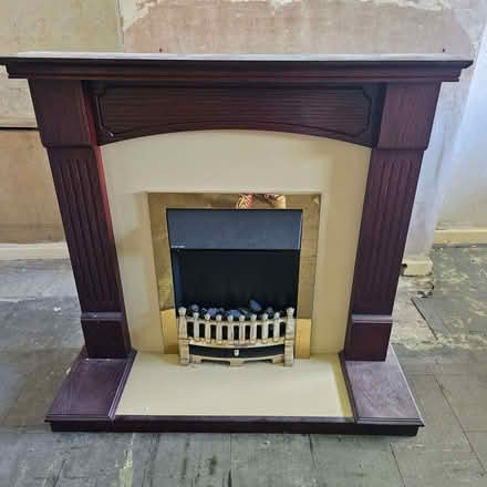 Photo of free Electric Fire with wood surround and hearth (Hood Green S75) #1