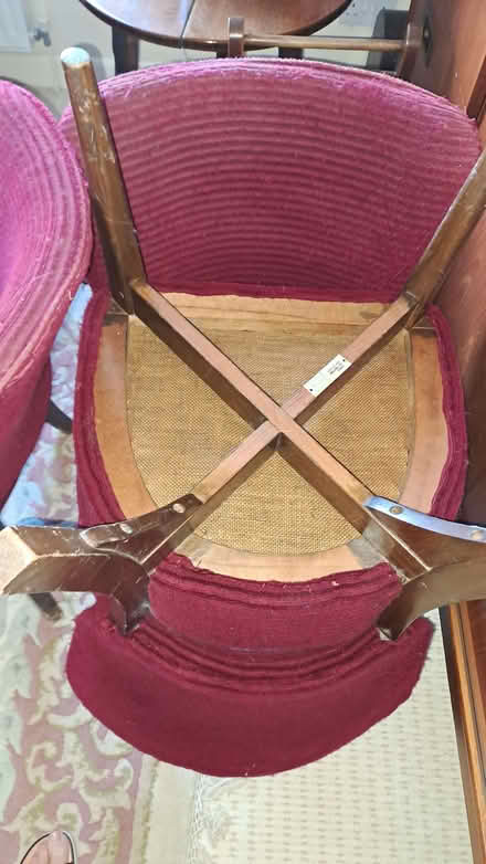 Photo of free 3 chairs. Wooden with red upholstery. A bit worn but sturdy. (Sherrard's Green WR14) #2