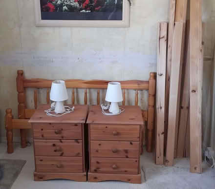 Photo of free Double pine bed, cabinets, and lights (Taunton Pyrland & Rowbarton District Ward TA2) #1