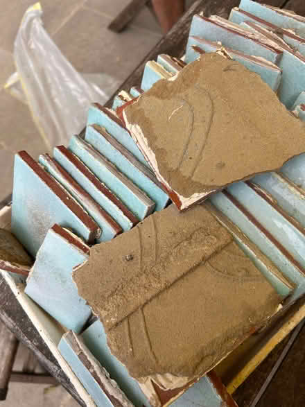 Photo of free 28 used aqua coloured tiles (Hildenborough TN11) #1