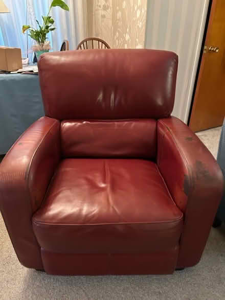 Photo of free Red leather club chair (626 Franklin DG) #1