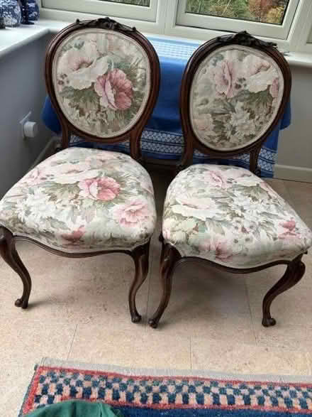 Photo of free Set of 3 upholstered Victorian walnut occasional chairs (Horton-cum-Studley OX33) #1