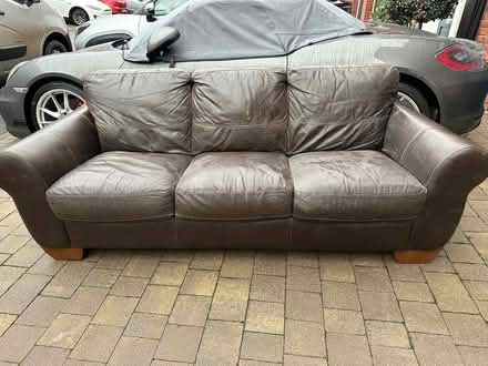 Photo of free Brown leather three seater sofa (Shrewsbury SY2) #2