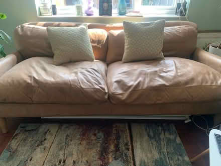 Photo of free Leather feather filled sofa (Walthamstow) #1