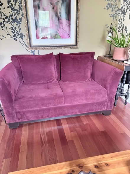 Photo of free Wine colored love seat (downtown area Ridgewood NJ) #1