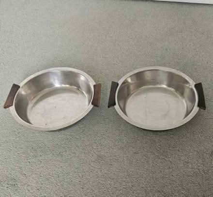 Photo of free Two stainless steel serving dishes with wooden handles (Elmstead BR7) #1
