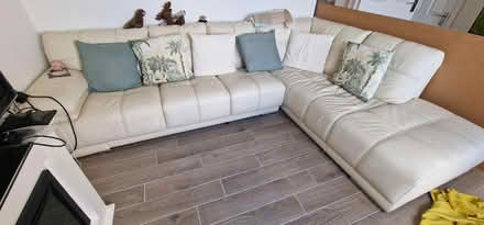 Photo of free collection: white leather corner sofa (Moulsoe MK16) #1