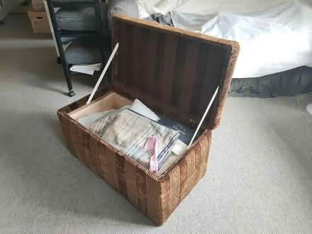 Photo of free Vintage Brown corduroy ottoman storage chest trunk (Leatherhead KT22) #1