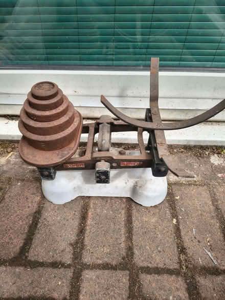 Photo of free Vintage enamal weighing scales with weights (Stockton Heath WA4) #1