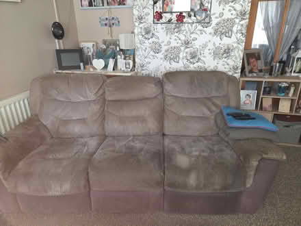 Photo of free Beige suede sofa's 2 x 3 seater (Woodhall Park SN2) #1