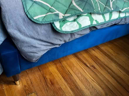 Photo of free Blue Velvet Queen Bedframe (West Somerville) #3