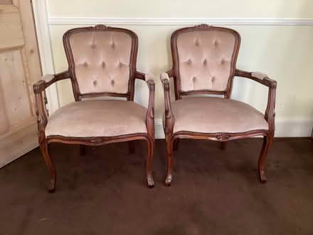 Photo of free 2 Pink Velvet Button-Back Armchairs (Surbiton KT6) #1