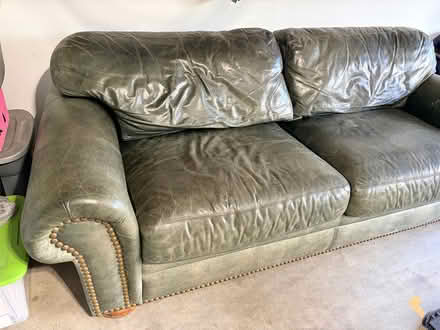 Photo of free Green Leather Couch (English Ranch/Fort Collins) #4