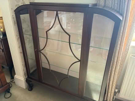 Photo of free Pretty dark wood living room cabinet with glass shelves. (Hove BN3) #4