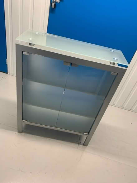 Photo of free Grey storage cabinet with glass top (Brooklands, Weybridge KT13) #1