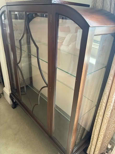 Photo of free Pretty dark wood living room cabinet with glass shelves. (Hove BN3) #2