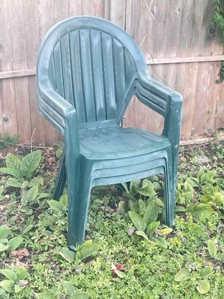 Photo of free Four plastic garden chairs (Bounds Green.) #2