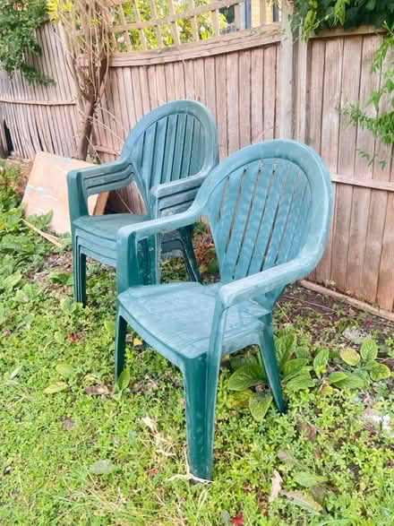 Photo of free Four plastic garden chairs (Bounds Green.) #3