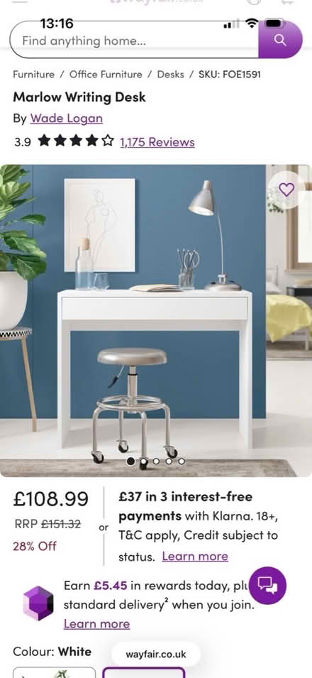 Photo of free White desk with single drawer (Al4) #1