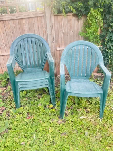 Photo of free Four plastic garden chairs (Bounds Green.) #1