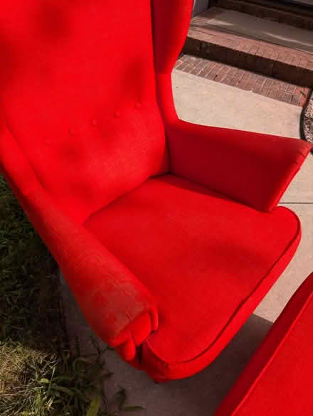 Photo of free Red armchair with matching ottoman (North Hills Raleigh) #2