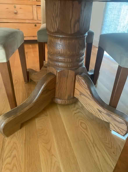 Photo of free Solid oak pedestal table 4’ diam (Bristol RI) #2