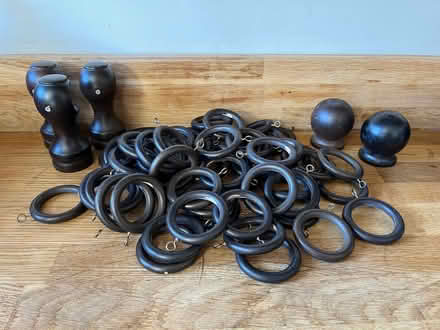Photo of free Curtain rings and pole attachments - lots! 4cm wooden (Burncross S35) #1