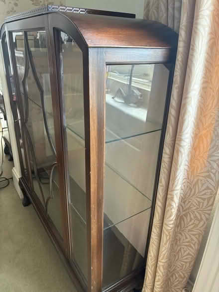 Photo of free Pretty dark wood living room cabinet with glass shelves. (Hove BN3) #3