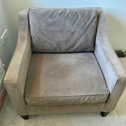 Photo of free Comfortable grey armchair with wooden legs. Big enough to c (Delabole PL33) #2