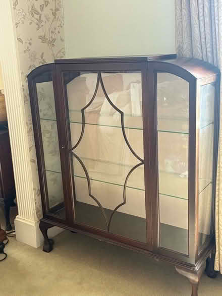 Photo of free Pretty dark wood living room cabinet with glass shelves. (Hove BN3) #1