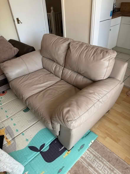Photo of free Good quality 2 Seater Beige Leather Sofa 🛋 (Norbury SW16) #1