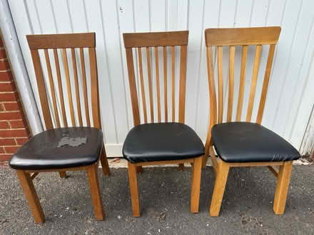 Photo of free Four solid oak chairs (Flitch Green CM6) #1