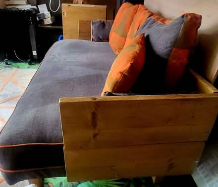 Photo of free Orange and grey wooden sofa (South Lambeth SW8) #3