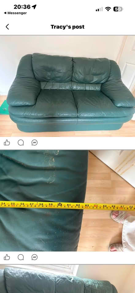 Photo of free Teal shade Leather 3 seater & 2seater (Penzance TR18) #1