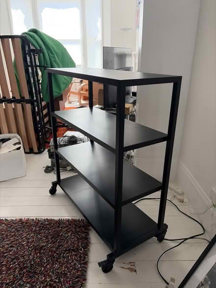 Photo of free Black metal shelves on wheels (Streatham Common) #2
