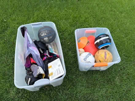 Photo of free Two bins of athletics/outdoor toys (Wheaton) #1