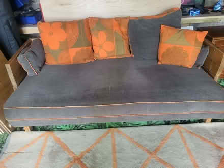 Photo of free Orange and grey wooden sofa (South Lambeth SW8) #2