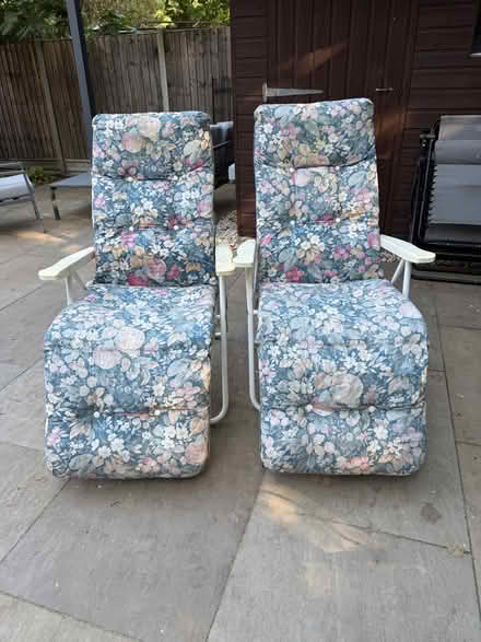 Photo of free Pair of floral padded garden chairs (Cottonmill AL1) #1