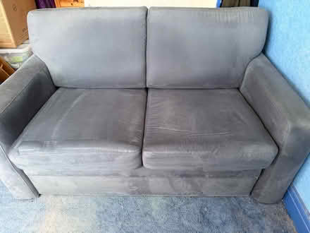 Photo of free Blue fake suede sofa bed (Shirley, Croydon CR0) #1